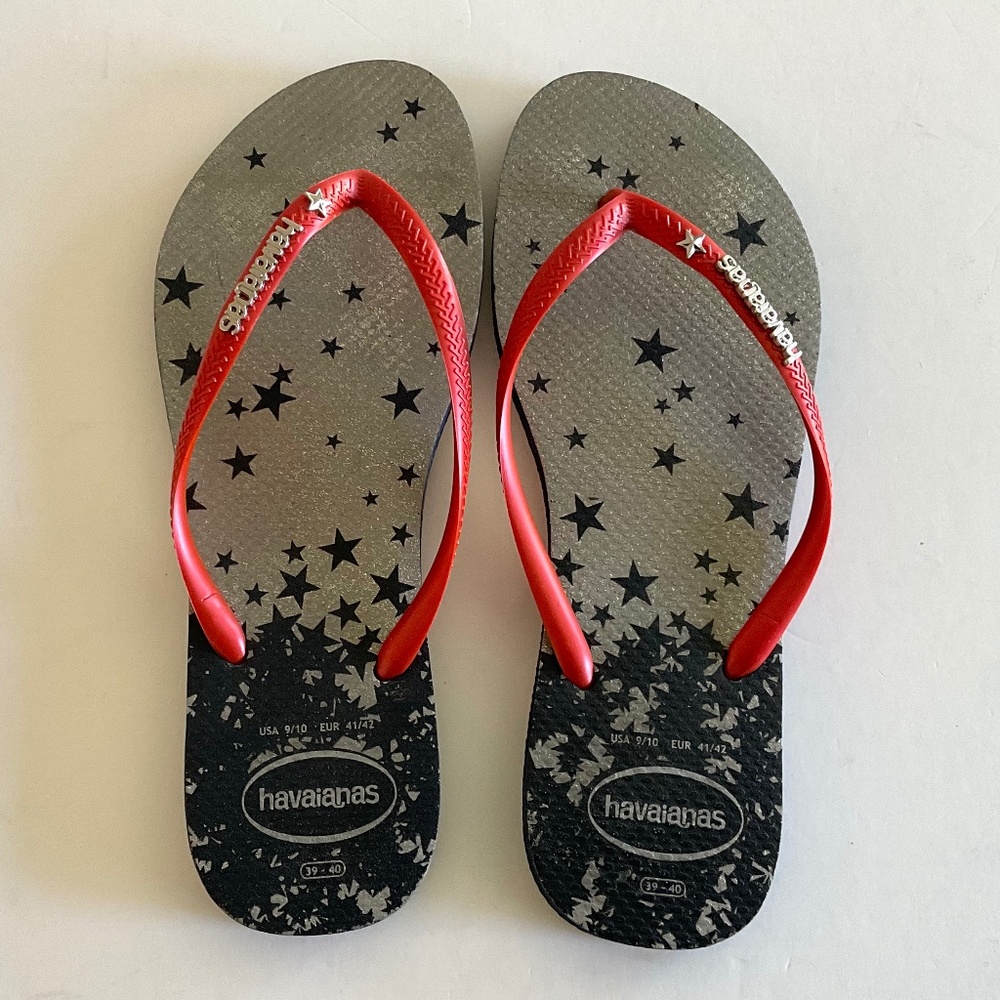 HAVAIANAS Women's Slim USA Stars Sparkle  flip-flops Size 9/10